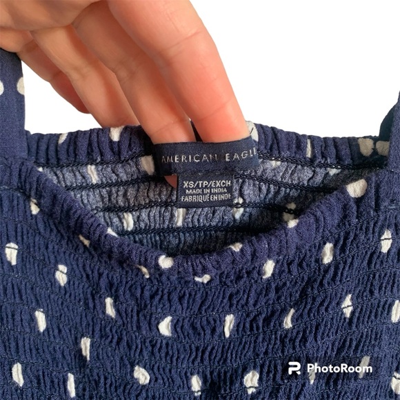 American Eagle Polka Dot Smocked Crop Top - Picture 5 of 9